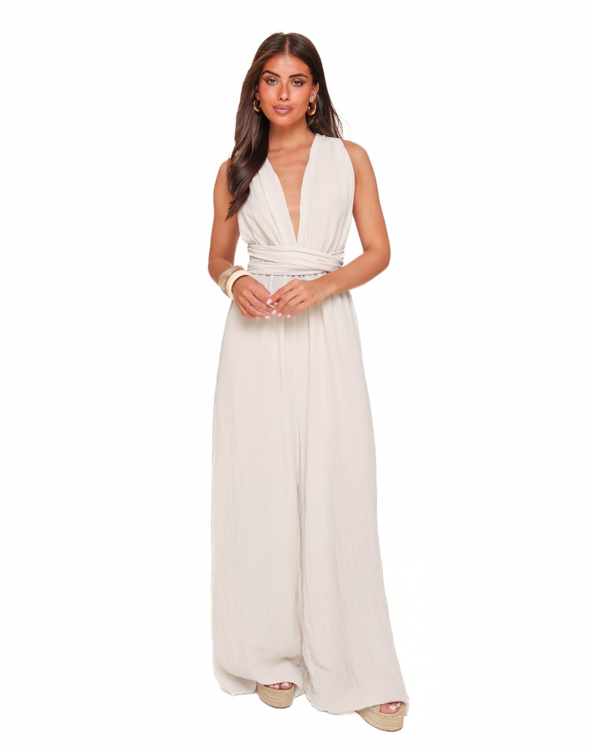 Beige Halter Lurex - Jumpsuit - Olivia & Kate