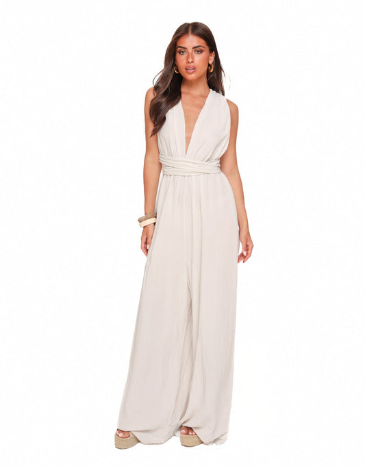 Beige Halter Lurex - Jumpsuit - Olivia & Kate