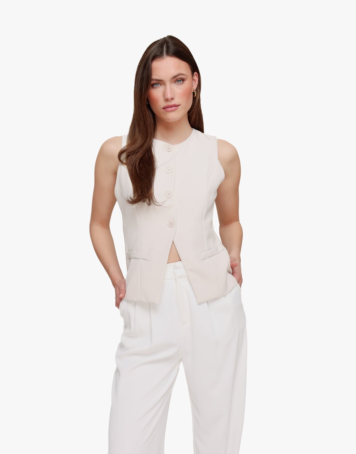 Beige Hoge Knopen - Gilet - Olivia & Kate