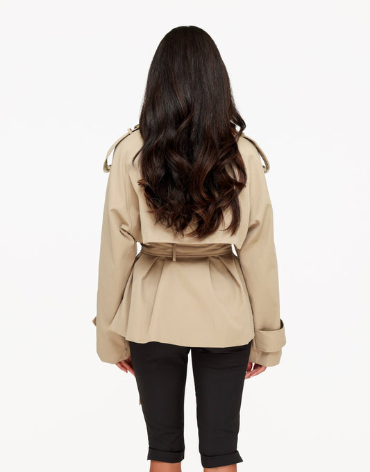 Beige Hoge Kraag Gestrikte Ceintuur Trench - Jas - Olivia & Kate