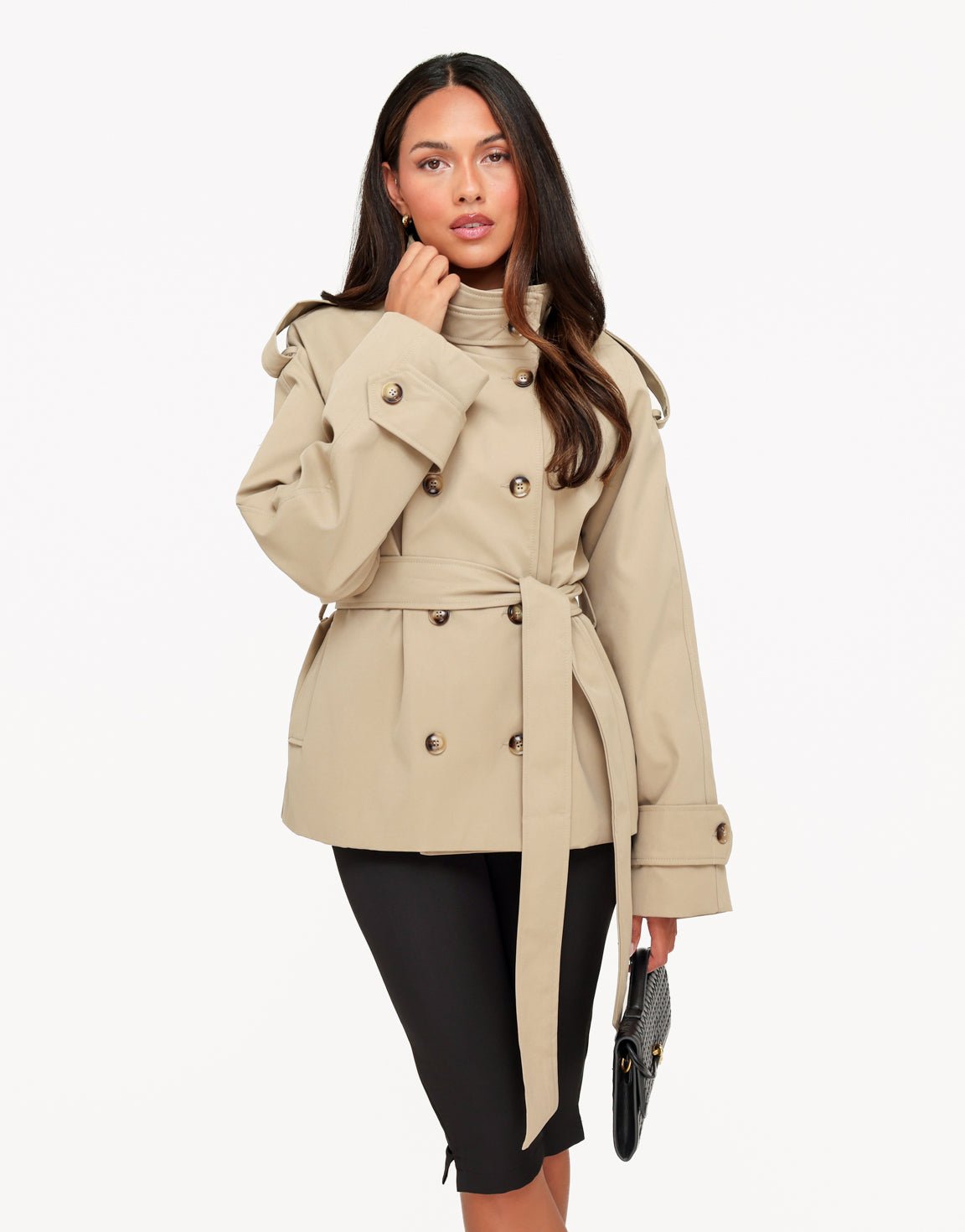 Beige Hoge Kraag Gestrikte Ceintuur Trench - Jas - Olivia & Kate