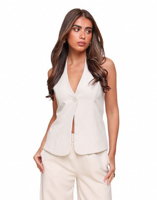 Beige Lage Halter - Gilet - Olivia & Kate