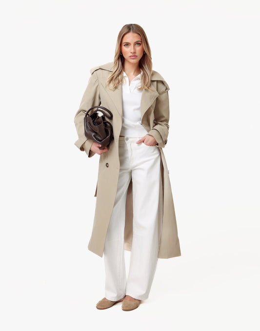 Beige Lange Detail - Trenchcoat - Olivia & Kate