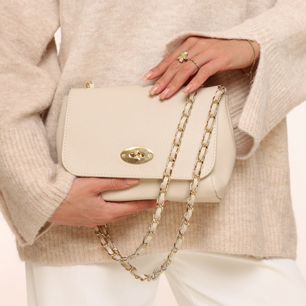 Beige Leren Crossbody - Tas - Olivia & Kate