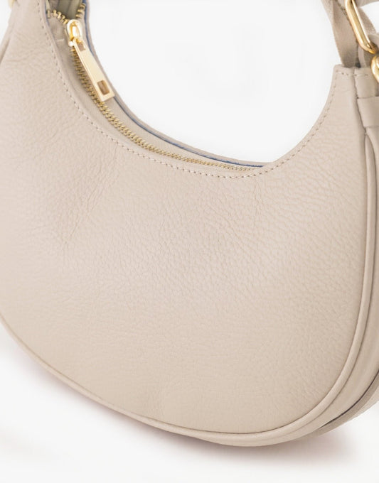 Beige Leren Kleine Half Ronde - Tas - Olivia & Kate