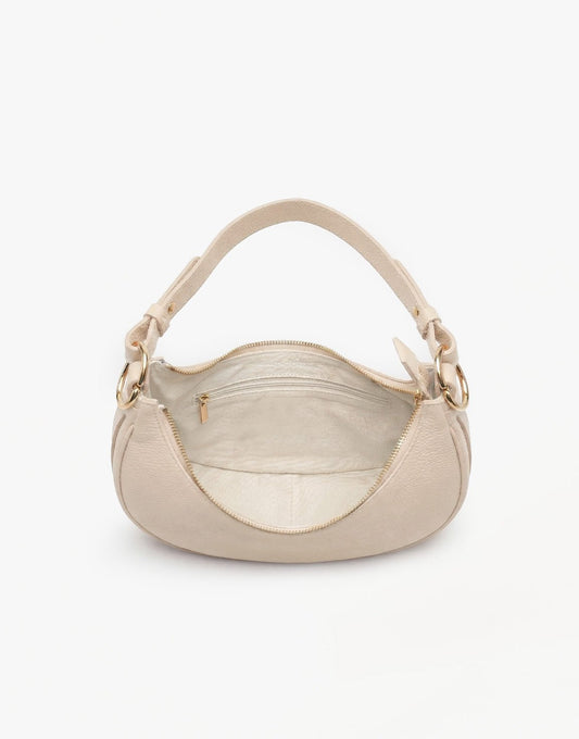 Beige Leren Kleine Half Ronde - Tas - Olivia & Kate