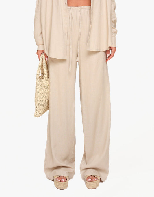 Beige Linnen - Broek - Olivia & Kate