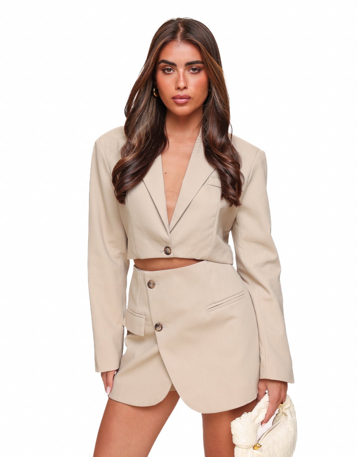 Beige Linnen Cropped LS - Blazer - Olivia & Kate