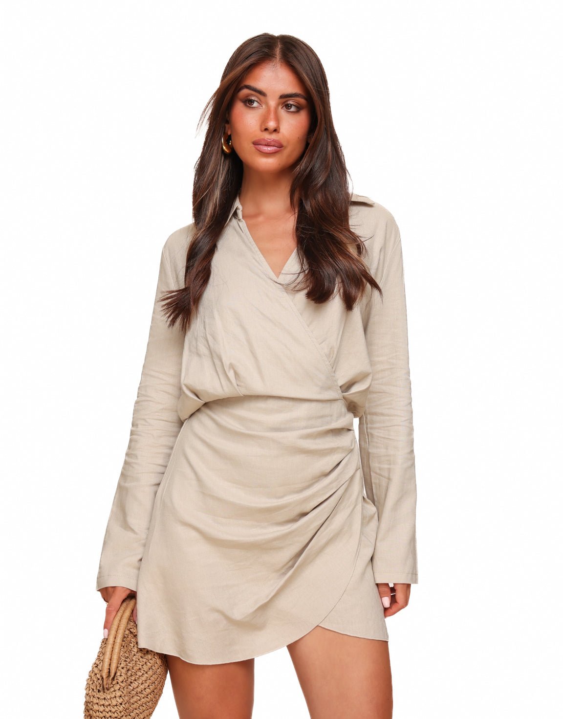 Beige Linnen LS - Jurk - Olivia & Kate