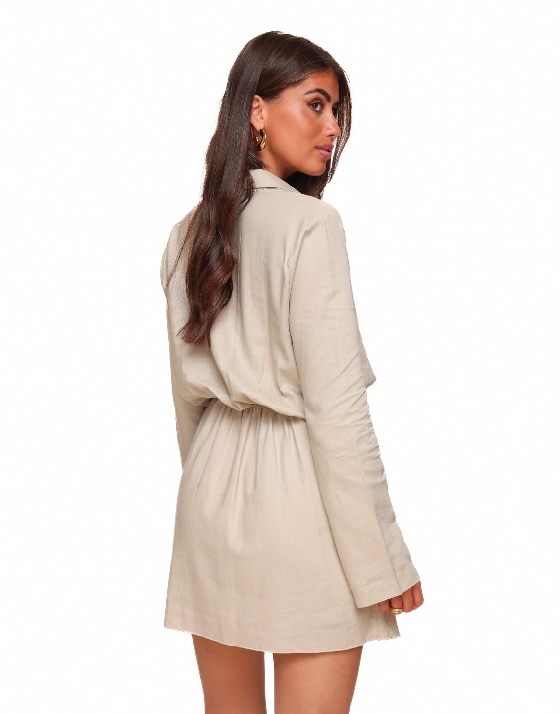 Beige Linnen LS - Jurk - Olivia & Kate