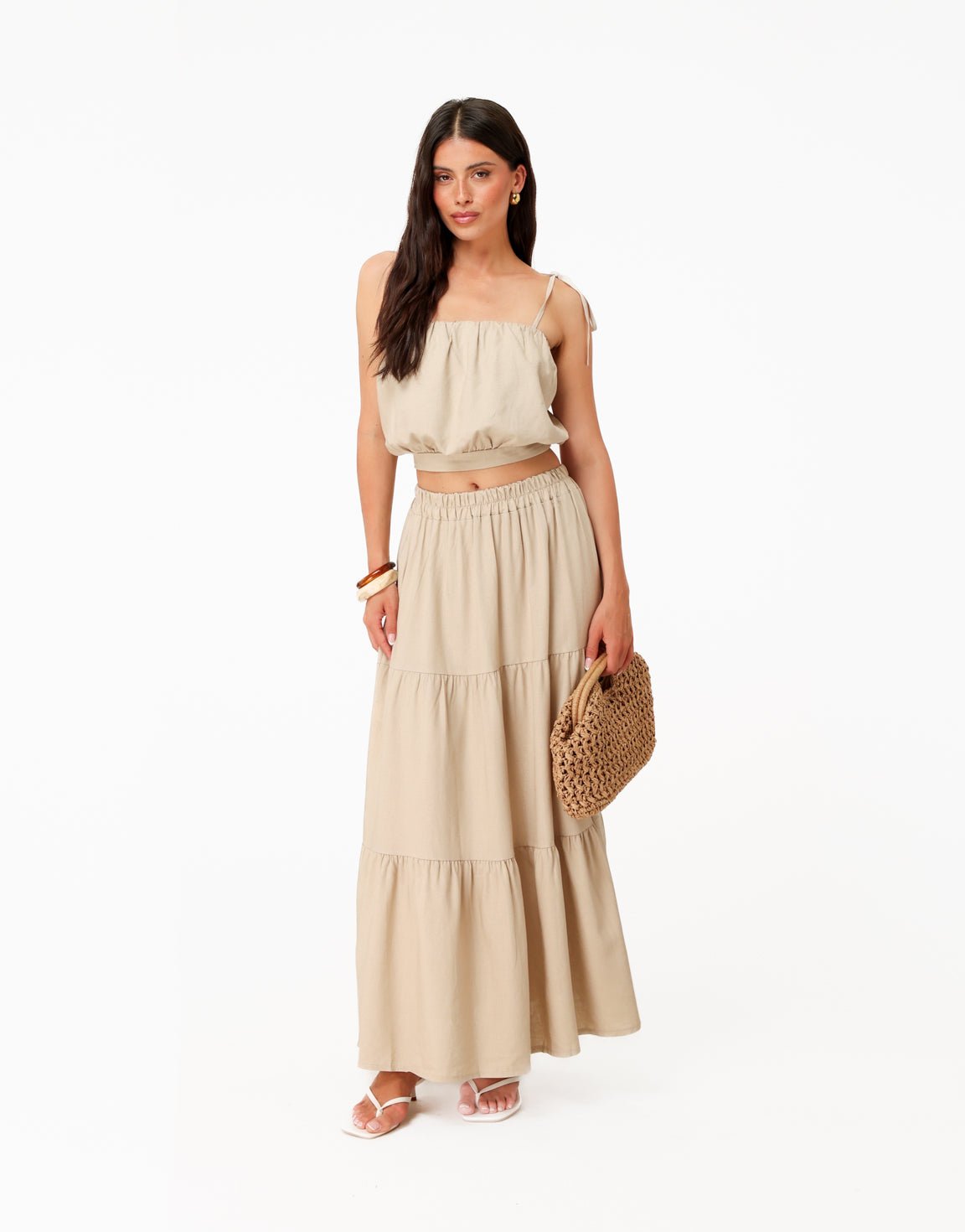Beige Linnen Mouwloze Cropped - Top - Olivia & Kate