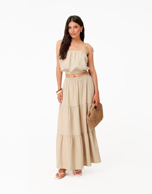 Beige Linnen Mouwloze Cropped - Top - Olivia & Kate