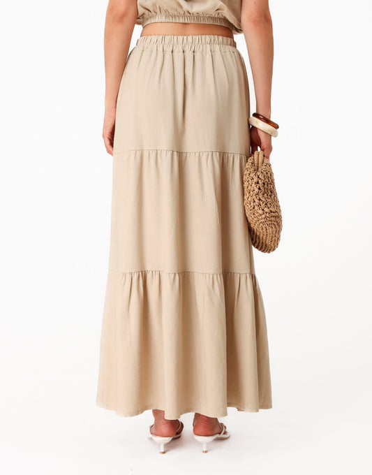 Beige Linnen Mouwloze Cropped Wijde Maxi - Set - Olivia & Kate