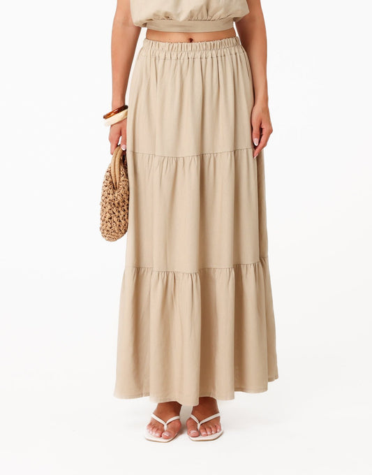 Beige Linnen Mouwloze Cropped Wijde Maxi - Set - Olivia & Kate