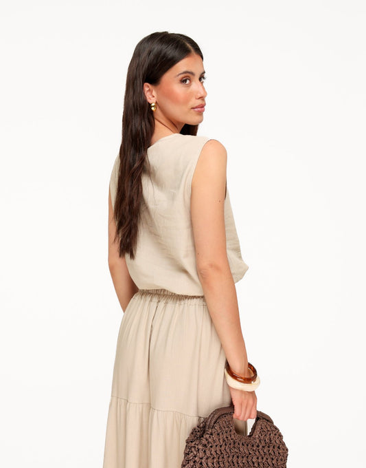 Beige Linnen Mouwloze Wijde Maxi - Set - Olivia & Kate