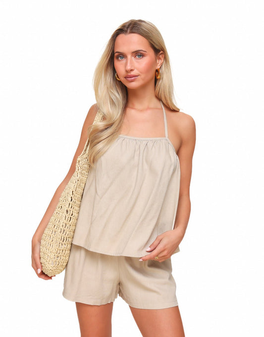 Beige Linnen Open Rug Halter - Set - Olivia & Kate