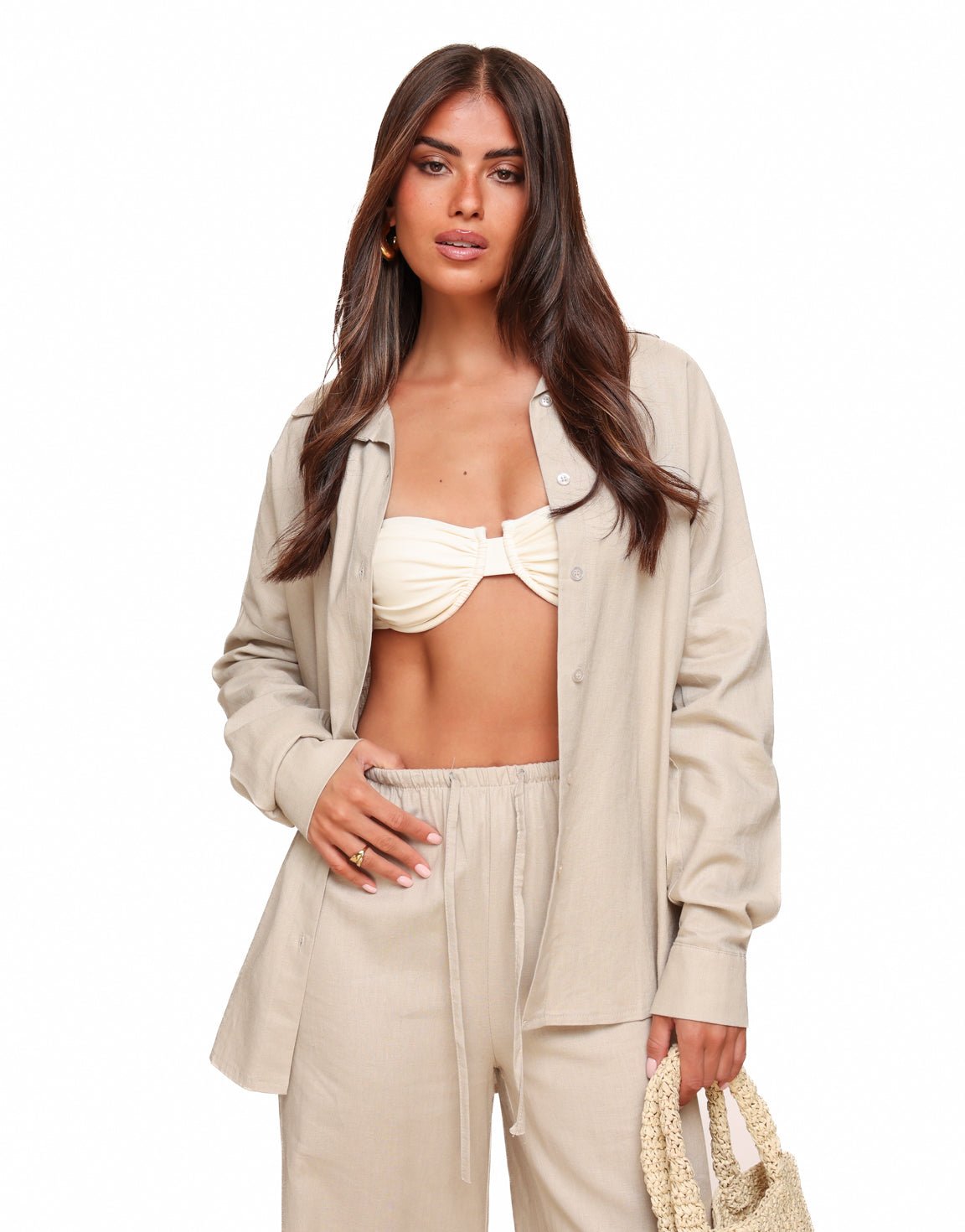 Beige Linnen Oversized - Blouse - Olivia & Kate