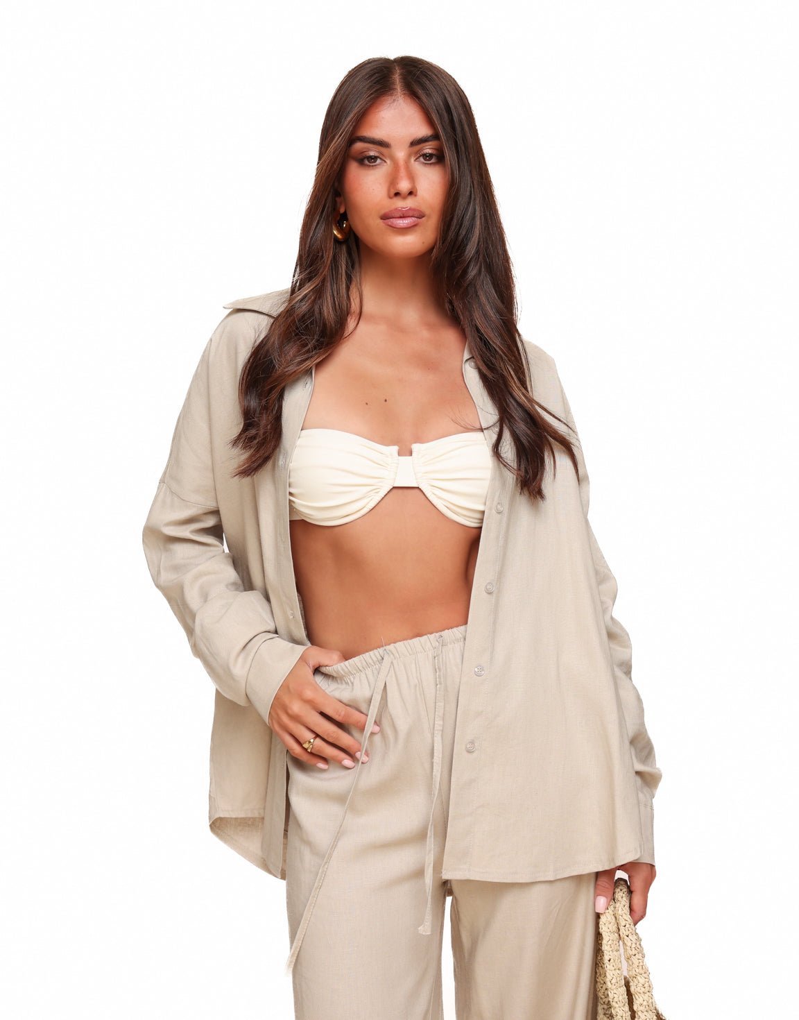 Beige Linnen Oversized - Blouse - Olivia & Kate