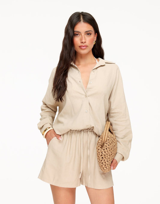 Beige Linnen Wijde Elastische Band - Set - Olivia & Kate
