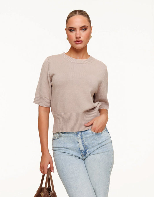 Beige Losse SS - Trui - Olivia & Kate