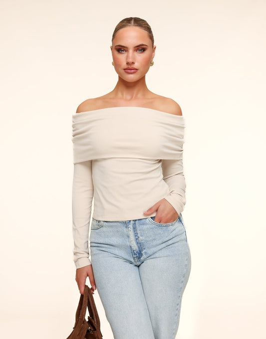 Beige Off Shoulder - Top - Olivia & Kate