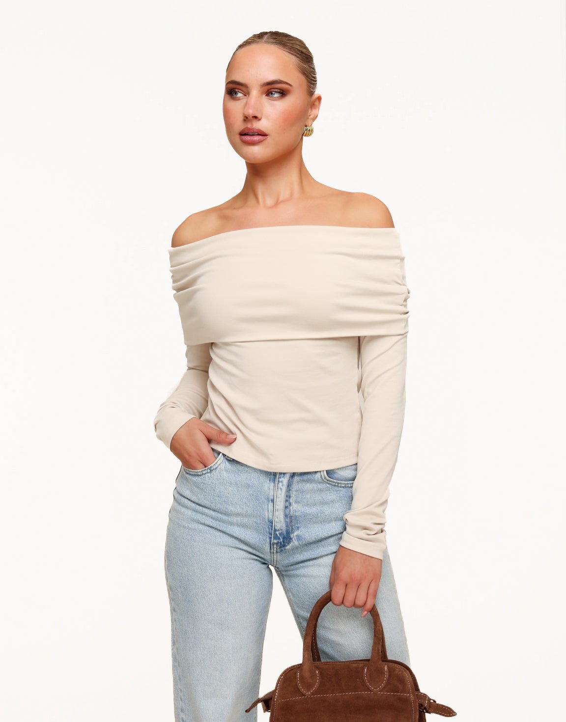 Beige Off Shoulder - Top - Olivia & Kate
