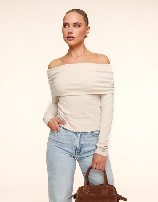 Beige Off Shoulder - Top - Olivia & Kate
