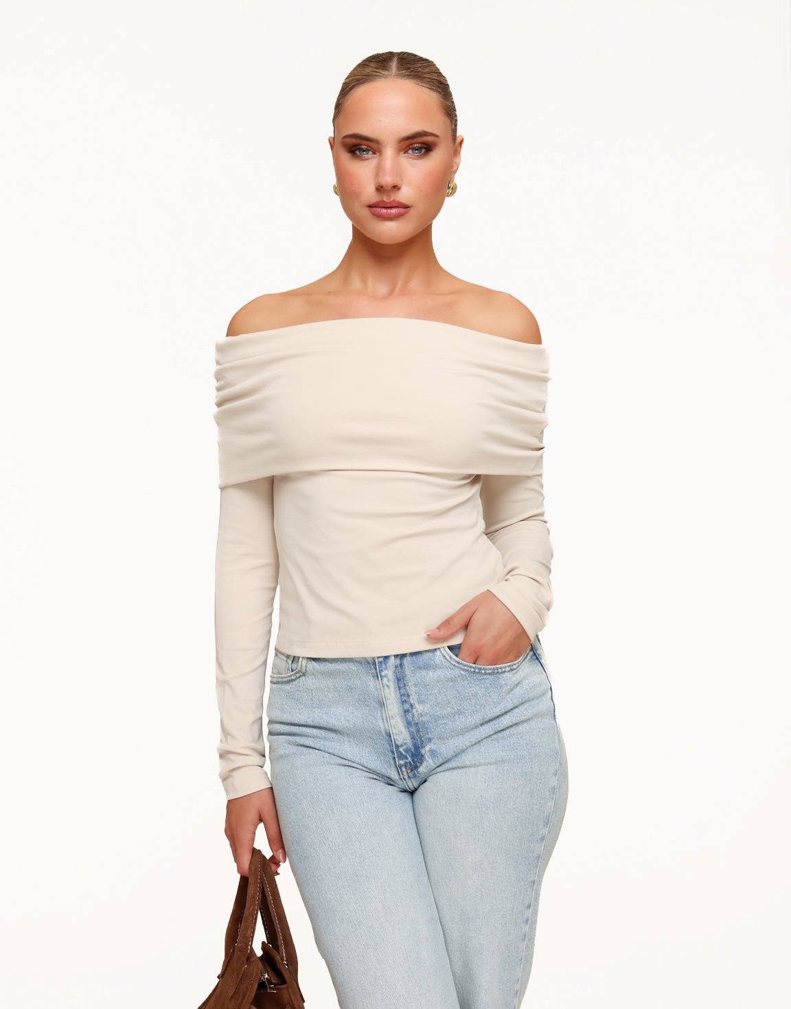 Beige Off Shoulder - Top - Olivia & Kate