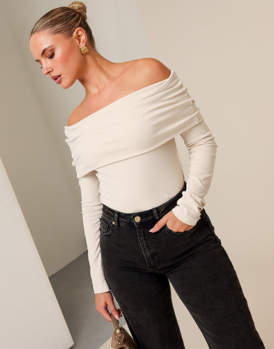 Beige Off Shoulder - Top - Olivia & Kate