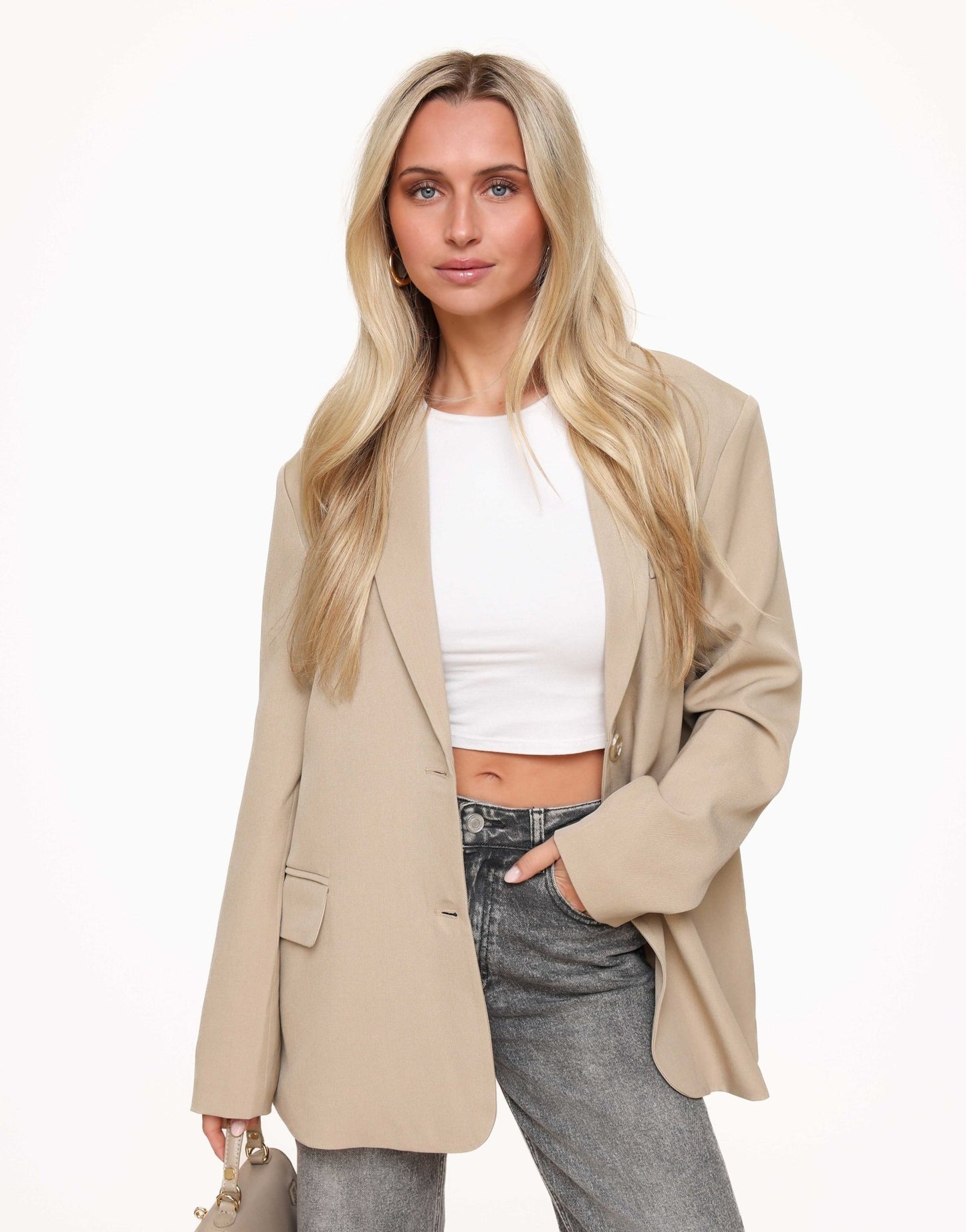 Beige Open Rug Oversized - Blazer - Olivia & Kate