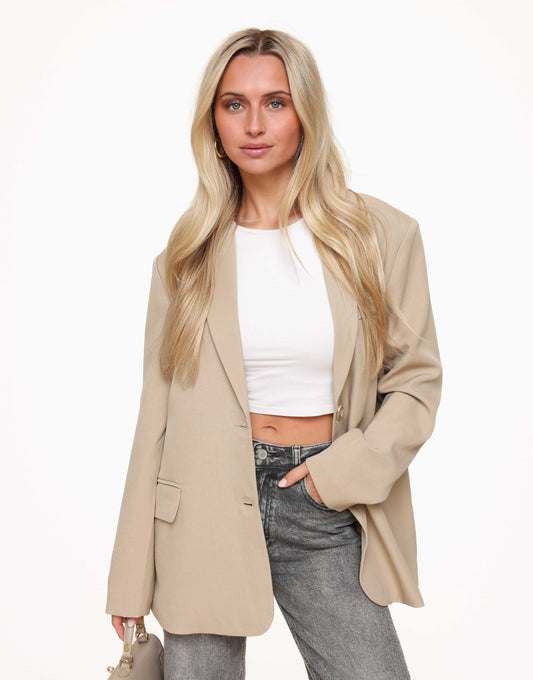 Beige Open Rug Oversized - Blazer - Olivia & Kate