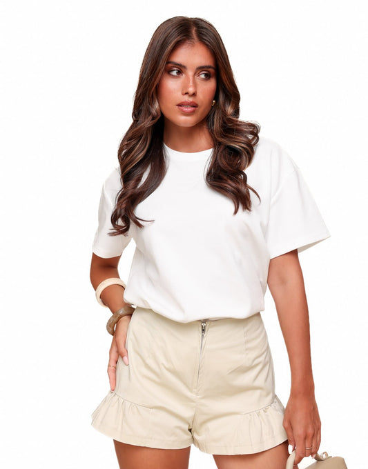 Beige Petite Rits Ruffel - Short - Olivia & Kate