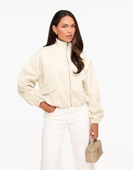 Beige Puffy Elastische Onderkant - Jas - Olivia & Kate