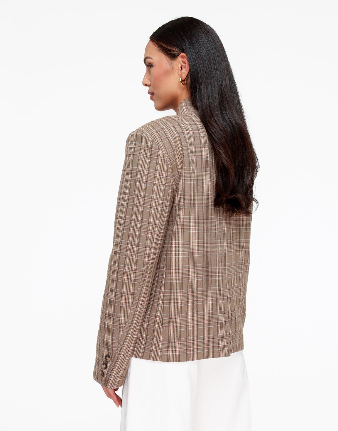 Beige Ruiten Hoge Knopen Split - Blazer - Olivia & Kate