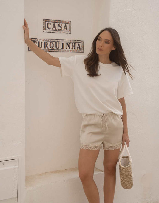 Beige Satijnen Kanten - Short - Olivia & Kate