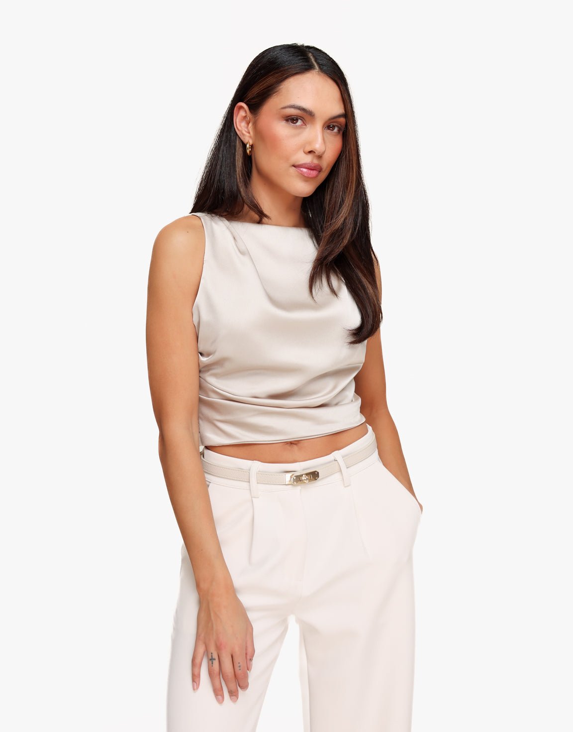Open Rug Top Beige Satijnen Open Rug - Top | Olivia & Kate - Olivia & Kate
