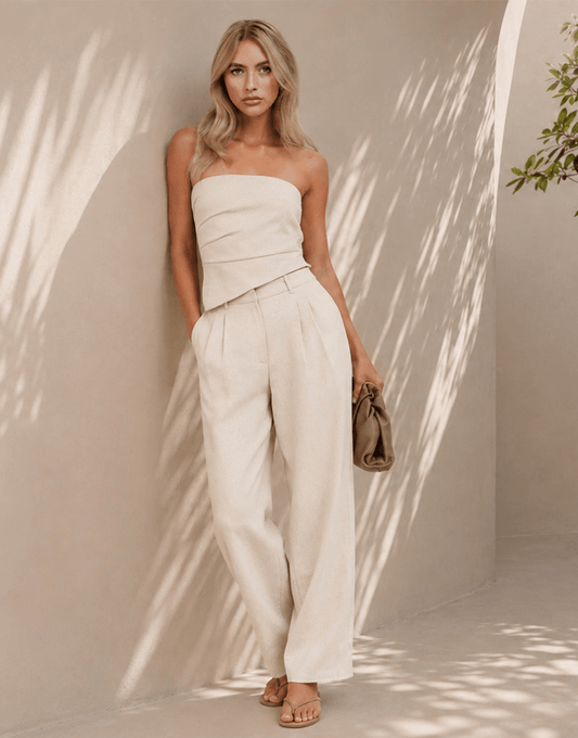 Beige Signature Linnen Blend - Pantalon - Olivia & Kate