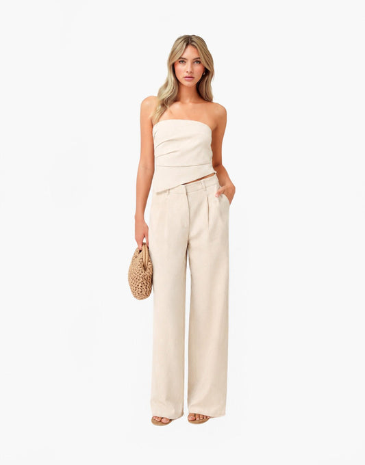 Beige Signature Linnen Blend Strapless - Set - Olivia & Kate