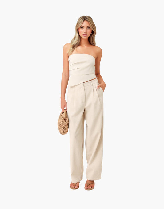 Beige Signature Linnen Blend Strapless - Top - Olivia & Kate