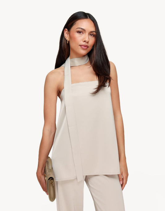 Beige Strapless Satijnen Sjaal Detail - Top - Olivia & Kate