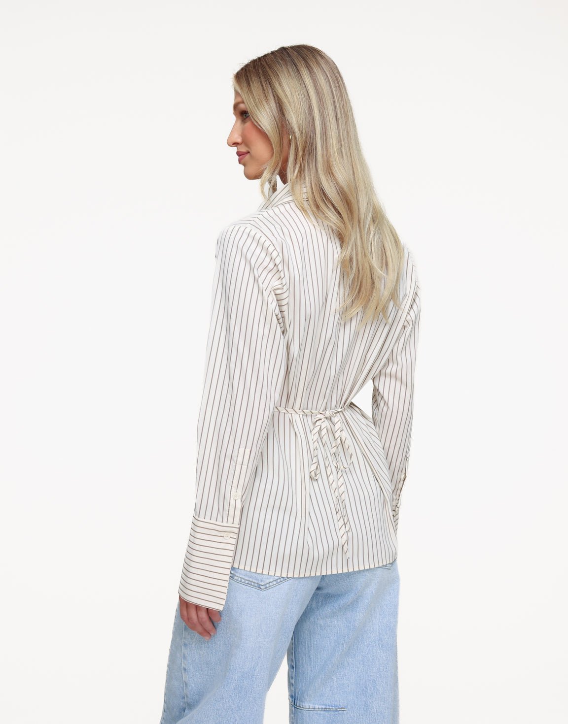 Beige Strepen Strik Op Rug - Blouse - Olivia & Kate