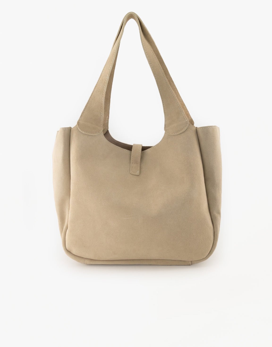 Beige Suede Gouden Detail Langwerpige - Tas - Olivia & Kate