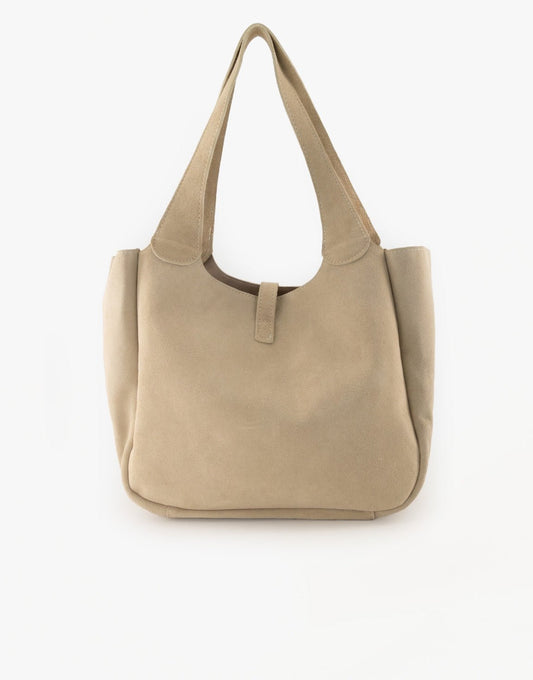Beige Suede Gouden Detail Langwerpige - Tas - Olivia & Kate