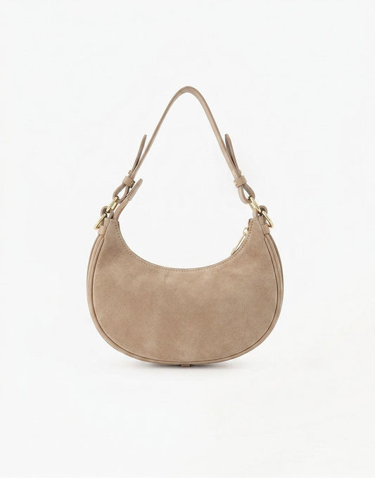 Beige Suede Kleine Half Ronde - Tas - Olivia & Kate