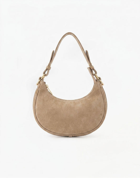 Beige Suede Kleine Half Ronde - Tas - Olivia & Kate