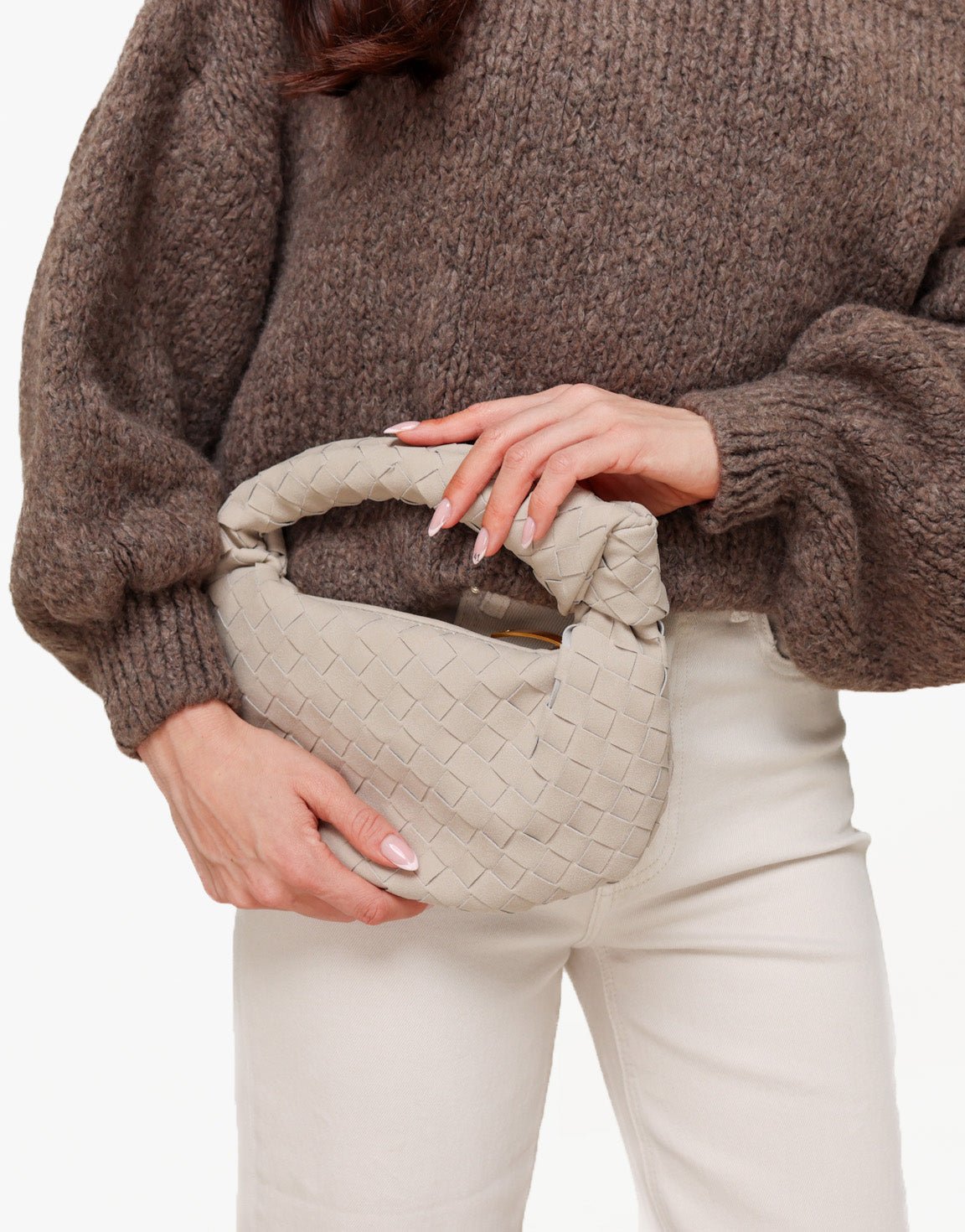 Beige Suede Middel Gevlochten - Tas - Olivia & Kate