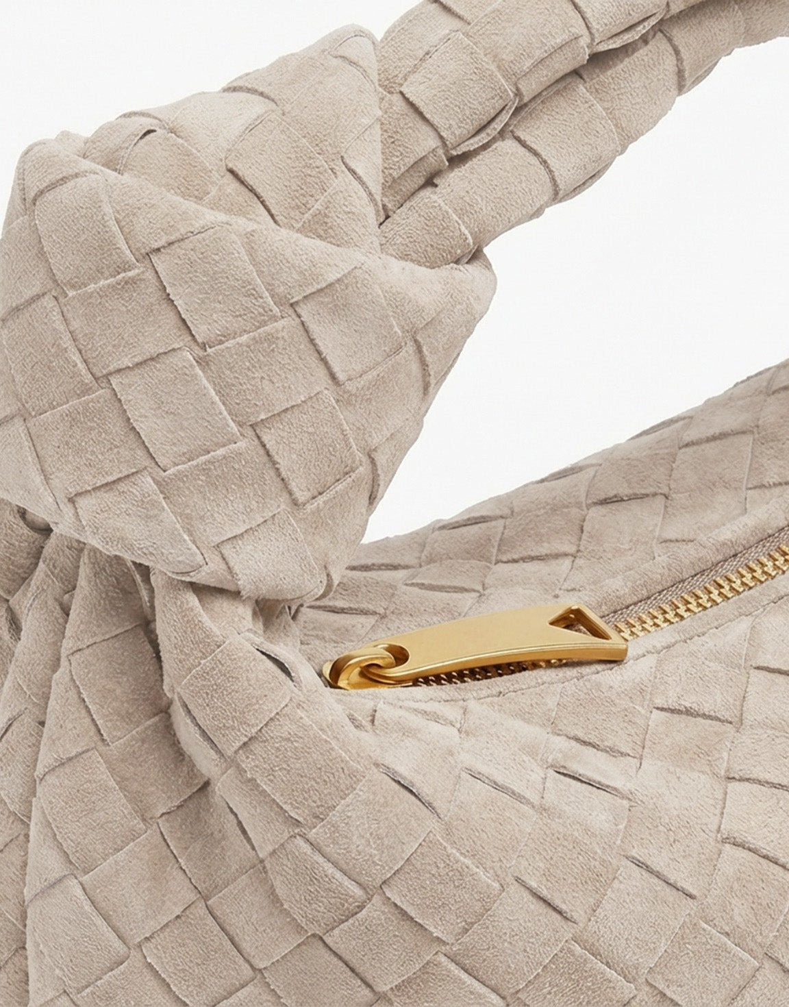 Beige Suede Middel Gevlochten - Tas - Olivia & Kate