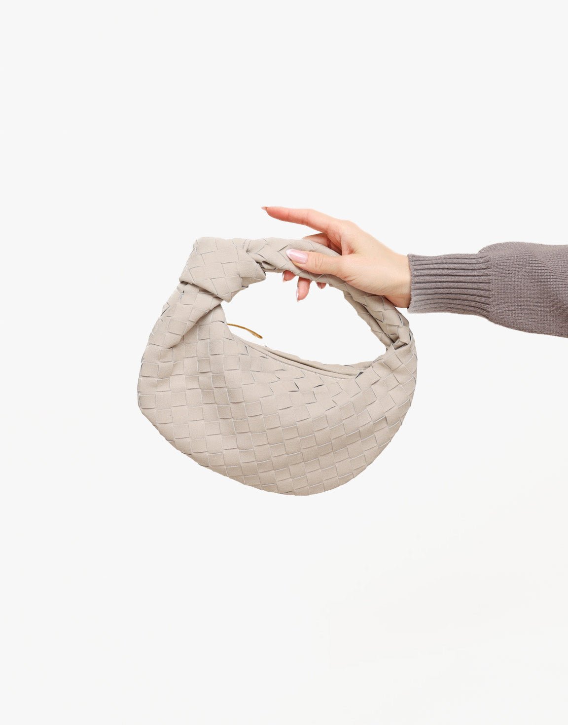 Beige Suede Middel Gevlochten - Tas - Olivia & Kate