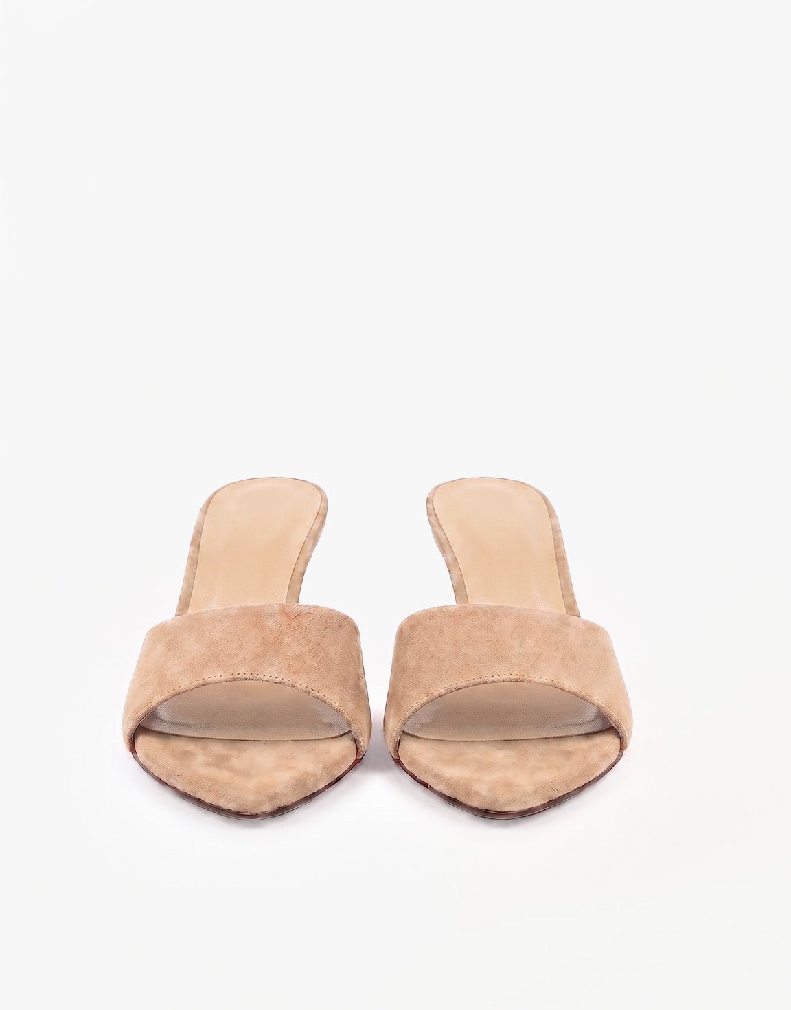 Beige Suede Open Teen Spits - Hakken - Olivia & Kate