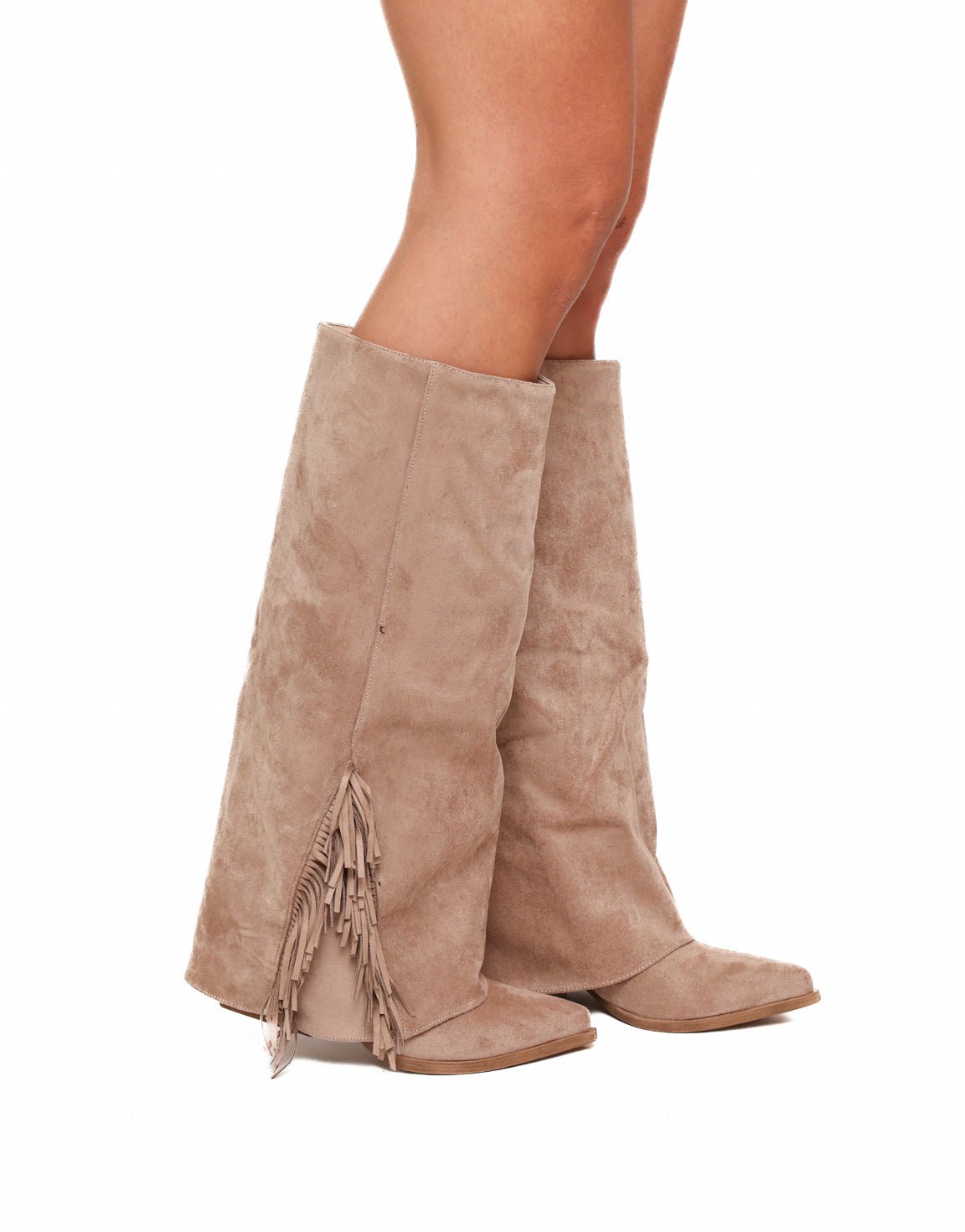 Beige Suede Overlap Details - Laarzen - Olivia & Kate